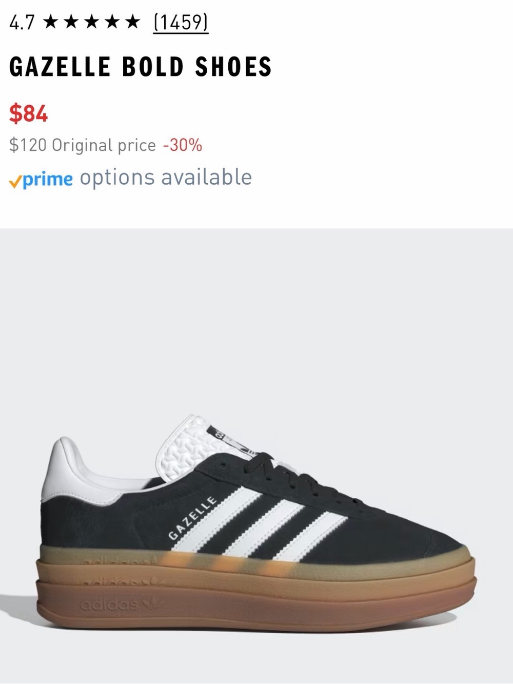 adidas Gazelle Bold Sneakers — Black, White & Gum